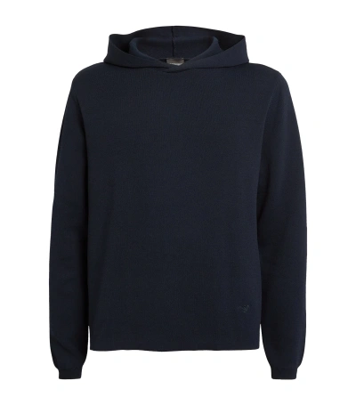 Emporio Armani Cotton Hoodie In Blue