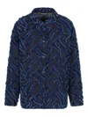 Emporio Armani Fringed Embossed-motif Jacquard Denim Shirt Jacket In Animal Print