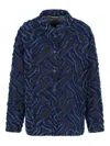 Emporio Armani Fringed Embossed-motif Jacquard Denim Shirt Jacket In Blue