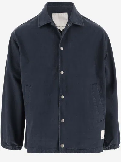 Emporio Armani Cotton Jacket With Logo In Blue