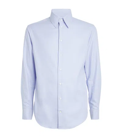 Emporio Armani Cotton Jacquard Houndstooth Shirt In Blue