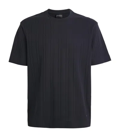 Emporio Armani Cotton Jacquard T-shirt In Black
