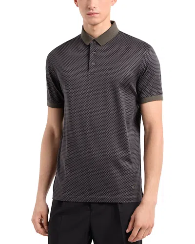 Emporio Armani Cotton Jersey Hexagon Jacquard Regular Fit Polo Shirt In Solid Medium