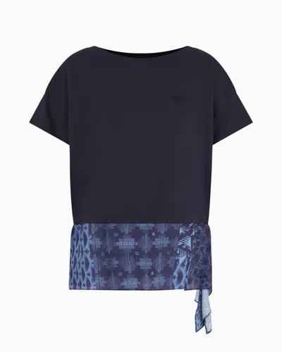 Emporio Armani Cotton Jersey T-shirt With Knot In Fancy Blue