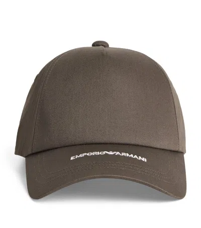 Emporio Armani Embroidered Cotton Cap Hat In Burgundy