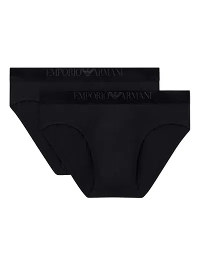 Emporio Armani Cotton Logo Briefs In Black