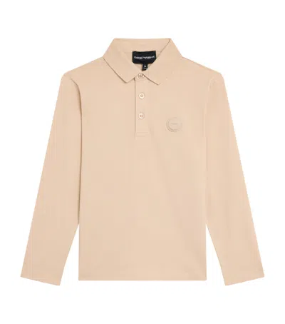 Emporio Armani Kids' Cotton Logo Long-sleeve Polo Shirt In Nude