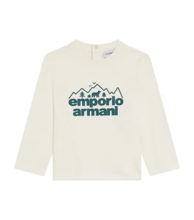 Emporio Armani Kids' Cotton Logo Long-sleeve T-shirt In White