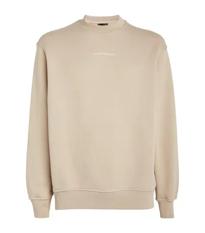 Emporio Armani Cotton Logo Sweatshirt In Beige