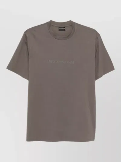 Emporio Armani Logo Cotton T-shirt Crew Neck Short Sleeves In Brown