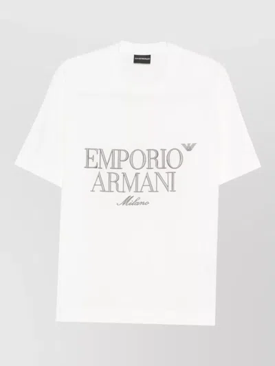Emporio Armani Cotton Logo T Shirt Crew Neck In White