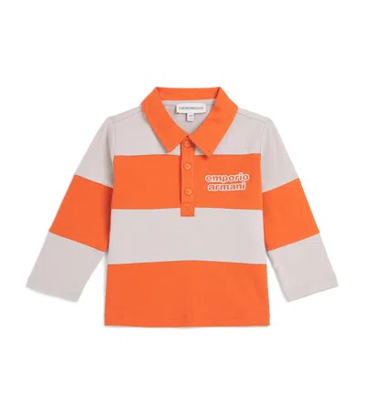 Emporio Armani Kids' Cotton Long-sleeve Logo Polo Shirt In Orange