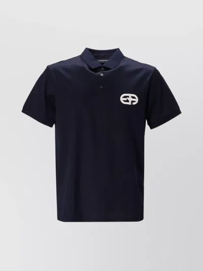 Emporio Armani Cotton-lyocell Blend Logo Polo Shirt In Blue