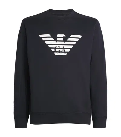 Emporio Armani Cotton-modal Logo Sweatshirt In Blue