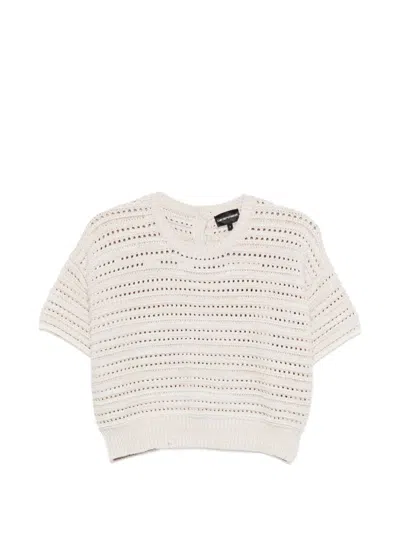 Emporio Armani Cotton Open Knit Cardigan In Neutral