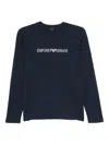 Emporio Armani Crew Neck Cotton Blend Long Sleeves Pajamas In Blue
