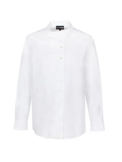 Emporio Armani Official Store Polished Cotton Oversized Shirt With Guru Collar In White