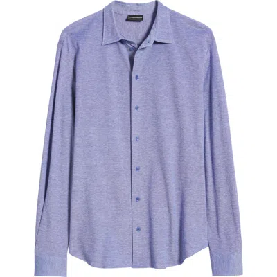 Emporio Armani Cotton Piqué Button-up Shirt In Navy