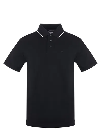 Emporio Armani Cotton Pique Polo Shirt In Black