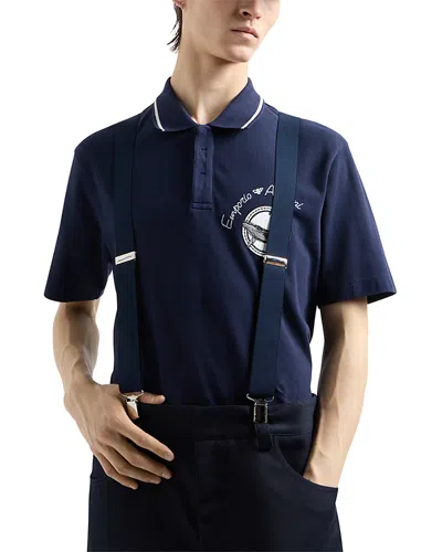 Emporio Armani Cotton Piquet Whale & Logo Embroidery Polo In Steel Blue