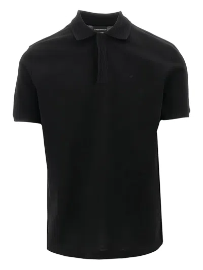Emporio Armani Logo Cotton Polo Shirt In Blue