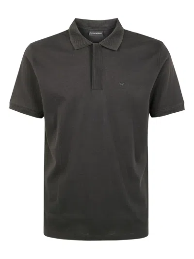 Emporio Armani Ribbed Collar Short Sleeves Polo Shirt In Bristol Black