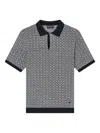 Emporio Armani Icon Polo-collar Jumper In Chevron-motif Jacquard In Blue