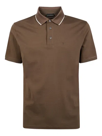 Emporio Armani Collared Shirt With Short Sleeves In Brown