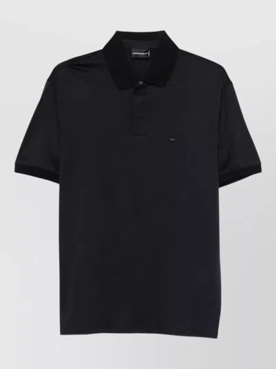Emporio Armani Cotton Polo Shirt Collar Short Sleeves In Blue
