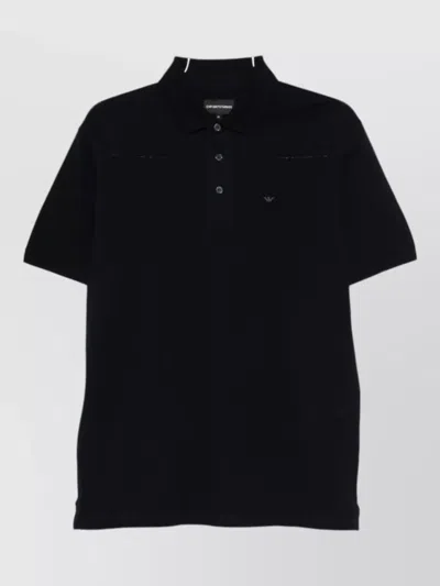 Emporio Armani Cotton Polo Shirt Logo Detail Collar In Black