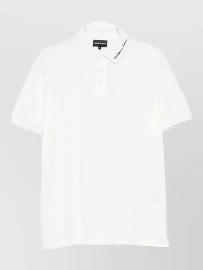 Emporio Armani Cotton Polo Shirt Straight Cut Collar Short Sleeves In White