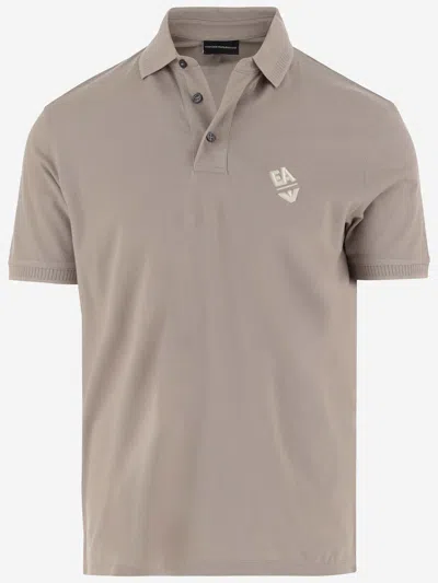 Emporio Armani Cotton Polo Shirt With Logo In Neutrals