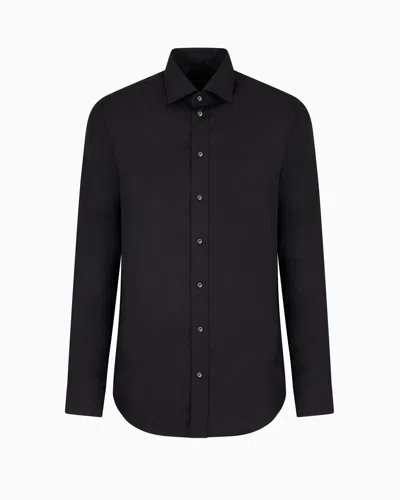 Emporio Armani Stretch Cotton Poplin Shirt In Schwarz