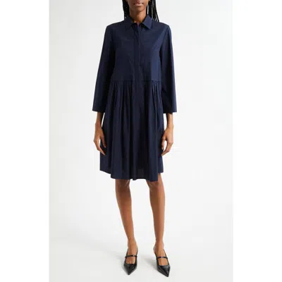 Emporio Armani Cotton Poplin Shirtdress In Solid Dark Blue