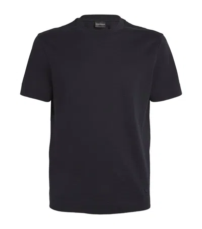 Emporio Armani Cotton Ribbed T-shirt In Blue