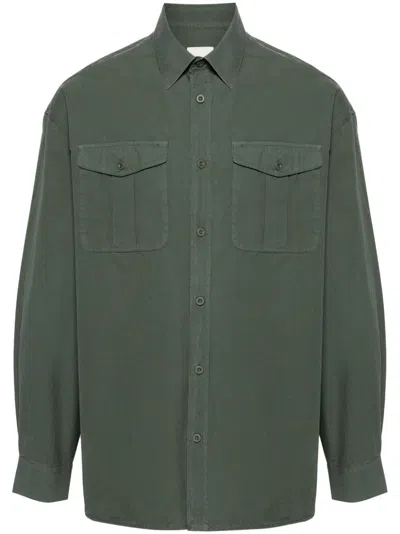 Emporio Armani Logo-patch Organic Cotton Shirt In Green