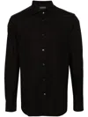 Emporio Armani Cotton Poplin Shirt With Buttoned Cuffs And Curved Hem In Black