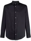 Emporio Armani Cotton Shirt With Button-down Collar And Curved Hem In Blue