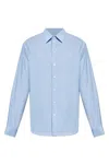 Emporio Armani Icon Shirt In Tropical Light Wool Canvas In Blue