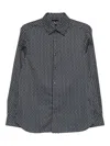 Emporio Armani Geometric Print Cotton Shirt With Button-down Collar In Blue