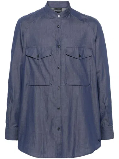 Emporio Armani Cotton Shirt In Blue