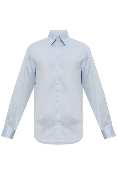 Emporio Armani Grid-pattern Cotton Shirt In Blue