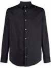 Emporio Armani Cotton Shirt With Button-down Collar And Curved Hem In Blue