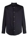 Emporio Armani Cotton Shirt With Button-down Collar And Curved Hem In Blue
