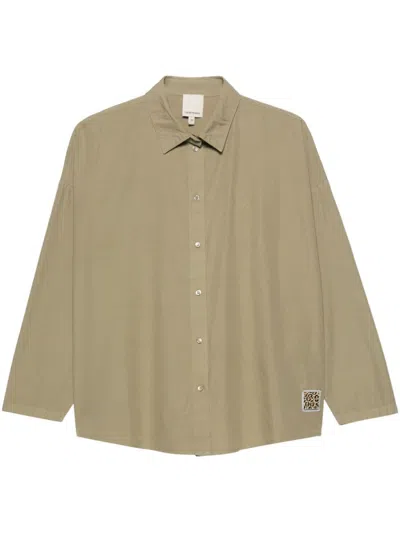 Emporio Armani Logo-embroidered Cotton Shirt In Brown