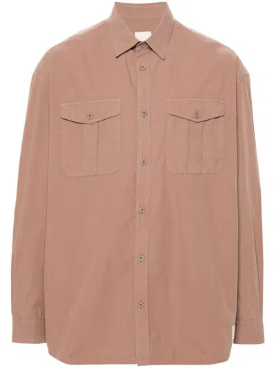 Emporio Armani Chest-pockets Cotton Shirt In Brown