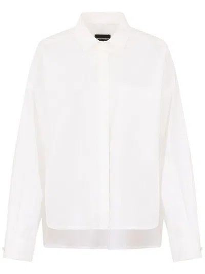 Emporio Armani Poplin Shirt With Asymmetric Hem And Patch Pocket In White