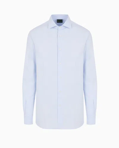 Emporio Armani Cotton Shirt With All-over Jacquard Logo Pattern In White