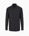 Emporio Armani Cotton Shirt With All-over Jacquard Logo Pattern In Blue