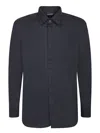 Emporio Armani Cotton Shirt With All-over Logo In Blue In Black